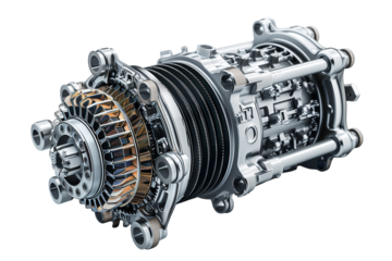 Automotive transmission gearbox gears on transparent background
