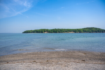 Natural Bridge to Bar Island at High Tide with Copy-Space