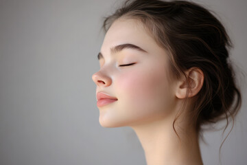Naklejka premium A close up of a girl's face with her eyes closed