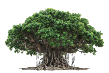 Green banyan tree isolated on transparent background