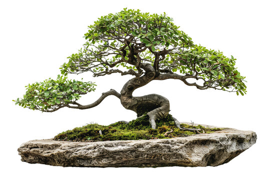 Green bonsai tree isolated on transparent background