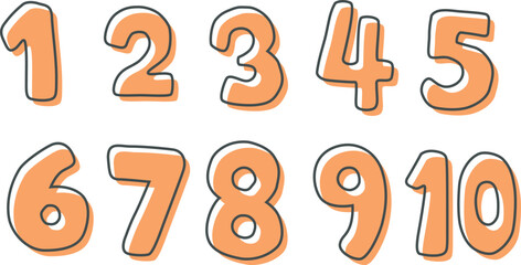 Set of orange numbers, hand drawn, Vector Illustration