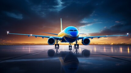 Fototapeta premium airplane landing at sunset