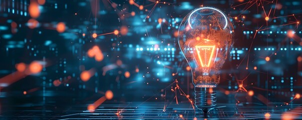 Obraz premium lightbulb with connection line and dot technology background concept