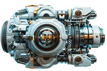 Futuristic automotive engine isolated on transparent background