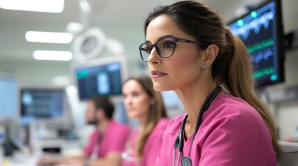 Fototapeta premium Focused Female Nurse Monitoring Patient Data