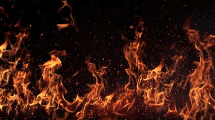 Hot burning fire on dark black background