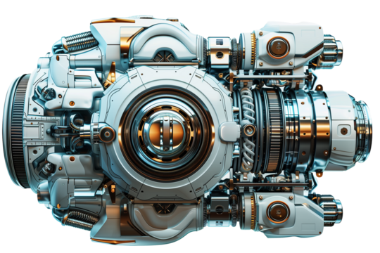 Futuristic automotive engine isolated on transparent background