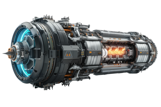 Futuristic automotive engine isolated on transparent background