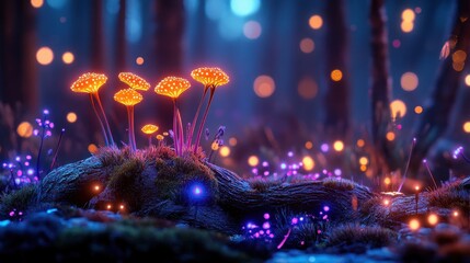 Fototapeta premium Ethereal forest, glowing plants and animals