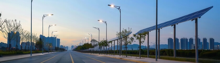 Obraz premium Modern urban area with solarpowered streetlights