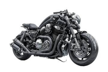 Chopper motorbike with chrome details isolated on transparent background