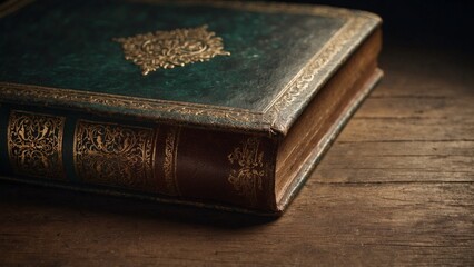 Obraz premium Vintage Leather-Bound Book with Ornate Gold Design