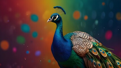 Fototapeta premium colorful peacock standing on colorful backgroundBy Nik