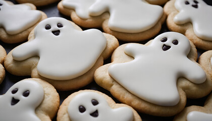 closeup of halloween ghost shaped cookies