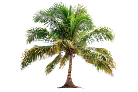 Coconut tree with leaves isolated on transparent background