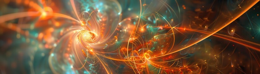 Obraz premium An abstract depiction of quantum energy flows in nuclear physics, top view, capturing the complexity of quantum mechanics, scifi tone, Tetradic color scheme