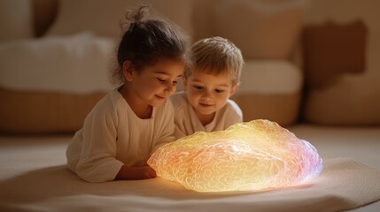 Futuristic Kids Education: Holographic Learning with Minimalist Design in Soft Pastels