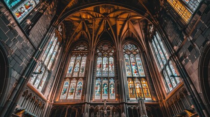 Gothic cathedral with detailed stone carvings and stained glass