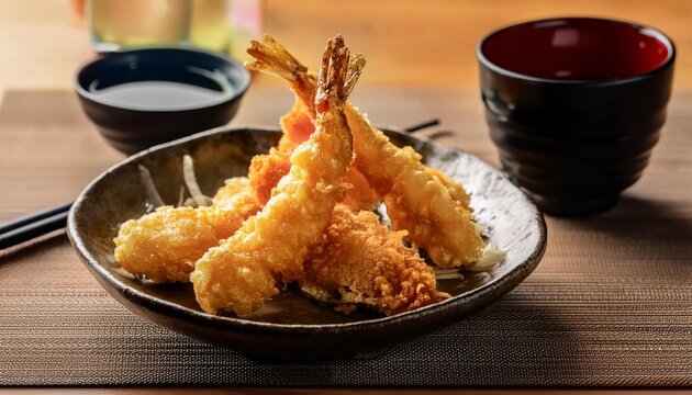 Crispy tempura shrimp ready to be dipped in sauce
