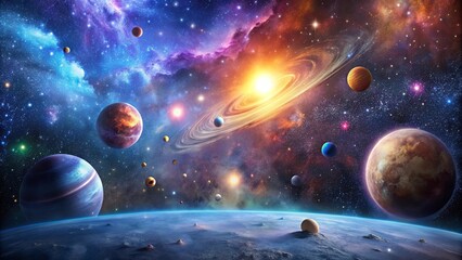 A stunning stock photo capturing the vastness and beauty of the universe, cosmos, stars, planets, galaxies, space