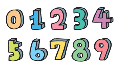 手描きのカラフルでかわいい数字