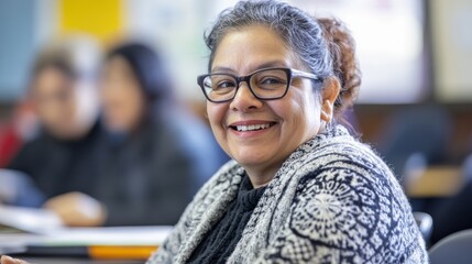 A warm and inviting adult education class where participants are learning a new language, practicing conversation skills, and supporting each other, reflecting the social and cognitive benefits of