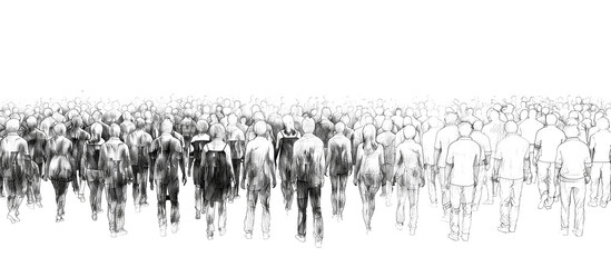 Naklejka premium Group of silhouettes of people standing side by side in black outline on transparent background