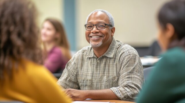 A dynamic adult education class where participants are learning about financial literacy, discussing strategies, and sharing experiences, highlighting the practical benefits of lifelong learning for