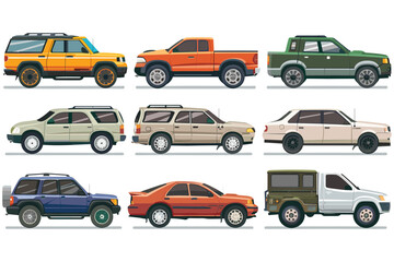 Set of luxury vehicles, Modern auto vehicles, Colorful cartoon cars collection, Set of different model cars, Flat car collection, Vector illustration