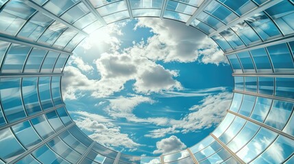 Naklejka premium Interior of a futuristic dome with a digital sky display
