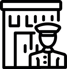 Line art icon of a security guard standing in front of a building entrance