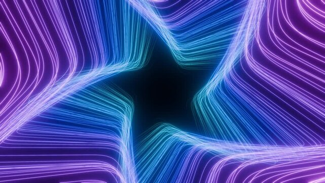 Seamless loop abstract star neon glowing lines background with lines