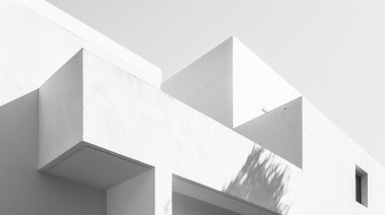 Minimalist white building with sharp angles and shadow play