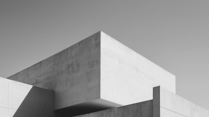 Minimalist white building with sharp angles and shadow play