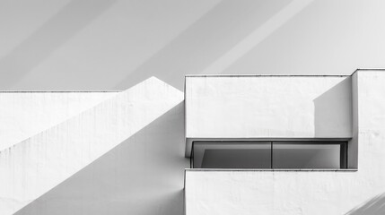 Minimalist white building with sharp angles and shadow play