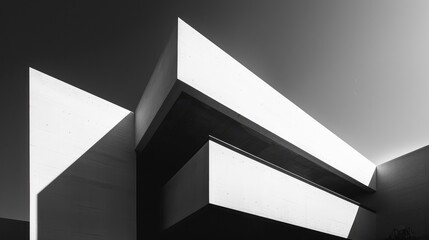 Minimalist white building with sharp angles and shadow play