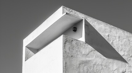Minimalist white building with sharp angles and shadow play