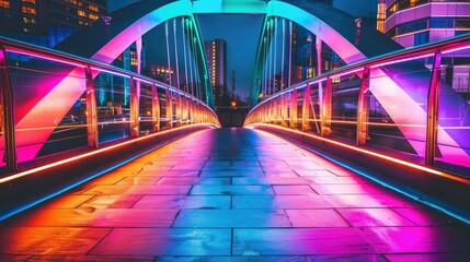 Modern bridge with sleek lines and colorful LED lights
