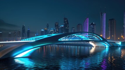 Modern bridge with sleek lines and colorful LED lights