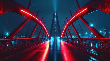Modern bridge with sleek lines and colorful LED lights