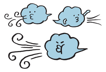 風を感じるかわいい雲のキャラ素材