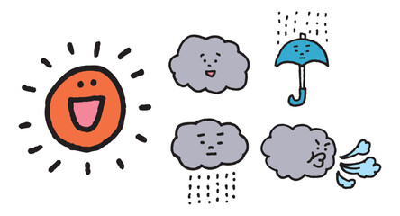 晴れや雨などかわいい天候のキャラ素材