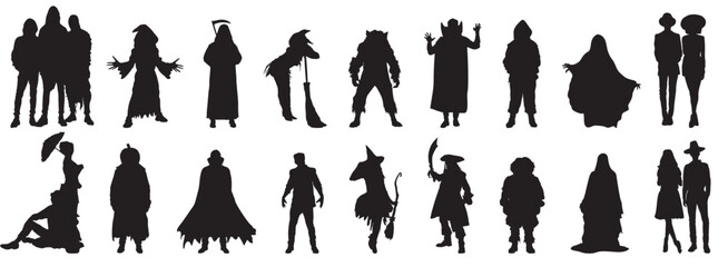 silhouette of halloween people in halloween costume collection