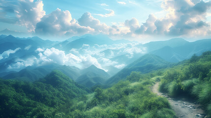Fototapeta premium Mountain landscape above the clouds