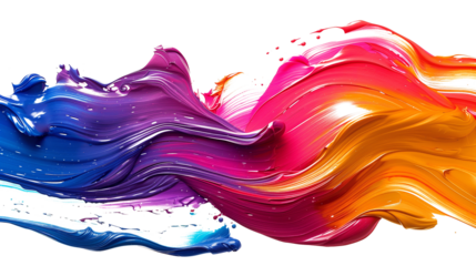 Colorful dynamic brush paint swirls create abstract waves on transparent background