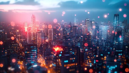 Cityscape of a Modern Metropolis with Bokeh Lights