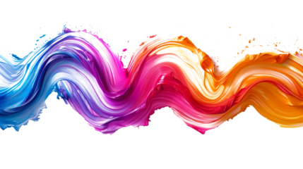 Colorful dynamic brush paint swirls create abstract waves on transparent background