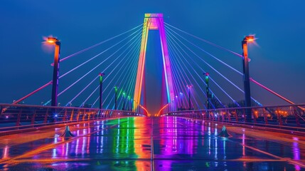 Obraz premium Modern bridge with sleek lines and colorful LED lights