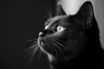Mysterious Black Cat in High Definition 8K Wallpaper for Desktop Background - Stock Photographic Image